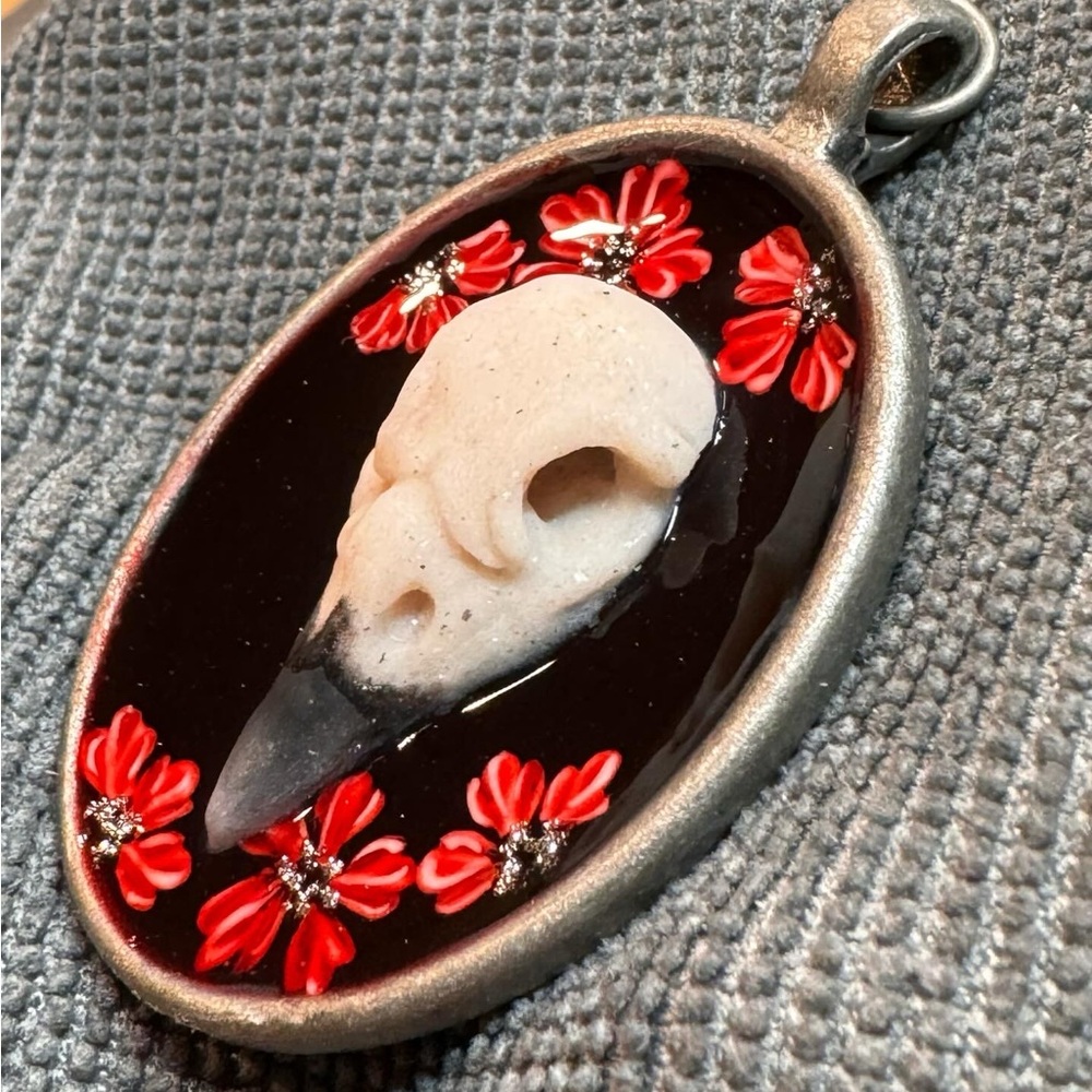 Gothic bird skull pendant necklace